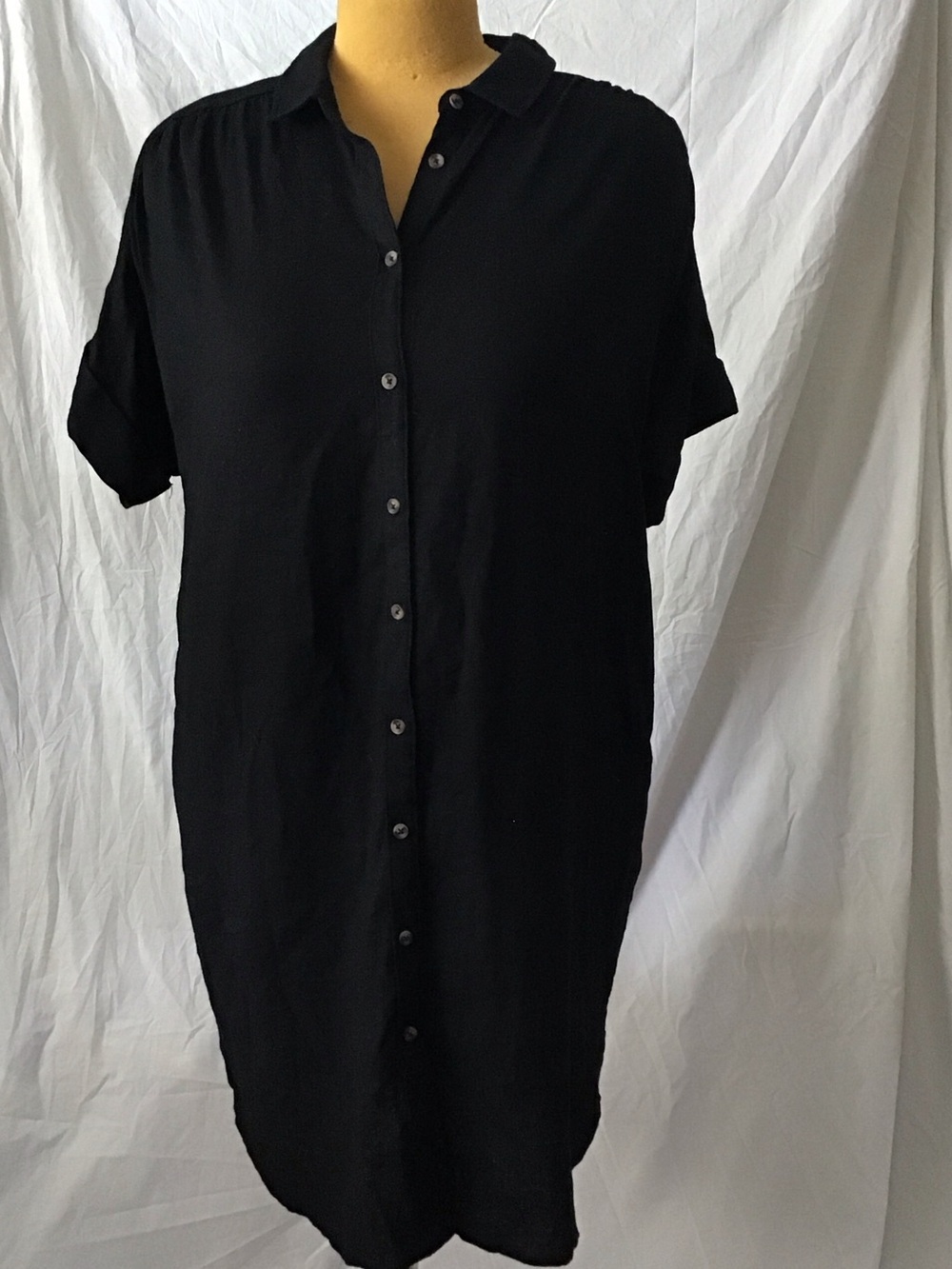 Well Worn Black Short-Sleeve Button-Down Shirt Dress